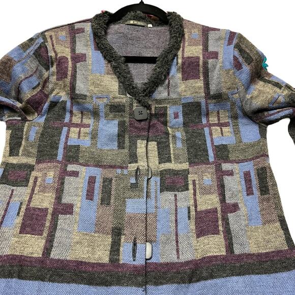 SOL Women Large Baby Alpaca Cardigan Sweater Merino Wool Fur collar Grandpa Warm - Picture 8 of 16